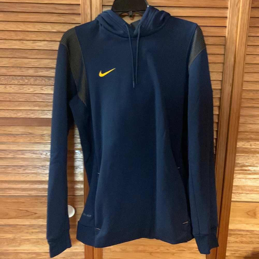 Nike dark blue and yellow Dri-Fit hoodie (size M)